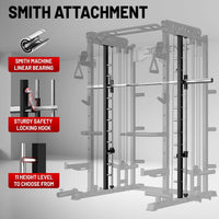 Smith Machine for Home Gym, Multi-Function M12 Power Cage with Cable Crossover System, Squat Rack with Smith Bar and More Attachment