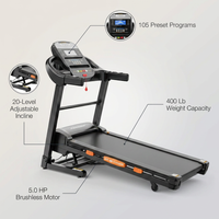 5.0 HP Folding Treadmill with 20-Level Adjustable Incline, 12Mph Speed Running Machine,Treadmill 400 Lb Capacity, Silent Brushless Motor,105 Preset Training Program Electric Treadmills for Home Use — infographic