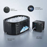 Cold Plunge Tub, 248 Gallon, 1 Horsepower, Heavy-Duty Ice Bath Tub for Athletes with Hot & Cold, Portable Inflatable Plunge Chiller with Water Treatment Kit, Immersion Therapy, Wifi (Black, 1 Set) — infographic