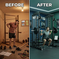 Smith Machine for Home Gym, Multi-Function M12 Power Cage with Cable Crossover System, Squat Rack with Smith Bar and More Attachment — Before & After
