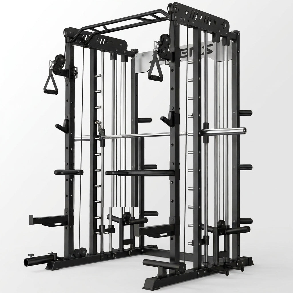 Smith Machine for Home Gym, Multi-Function M12 Power Cage with Cable Crossover System, Squat Rack with Smith Bar and More Attachment — Studio Shot