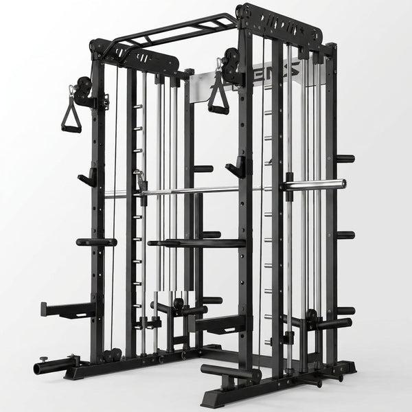 Smith Machine for Home Gym, Multi-Function M12 Power Cage with Cable Crossover System, Squat Rack with Smith Bar and More Attachment — Studio Shot