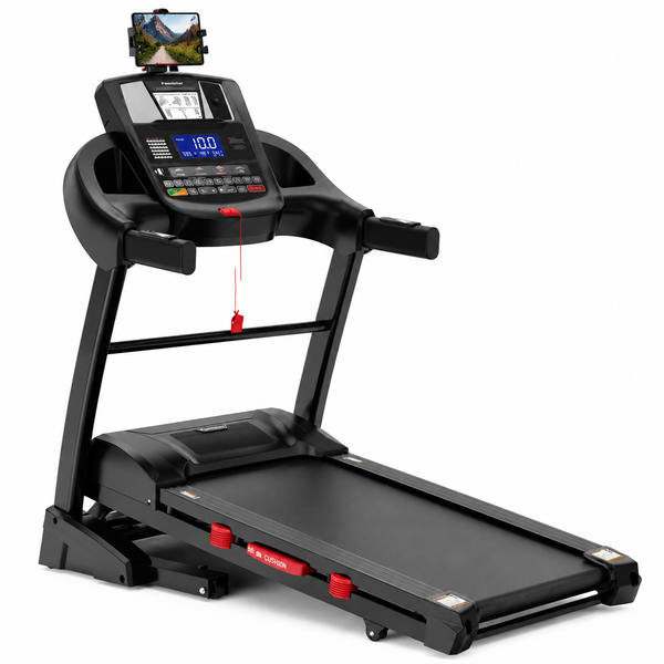 4.5HP Folding Treadmill for Home with 15 Auto Incline, Smart APP, 300Lbs, Hifi Bluetooth Speakers, 64 Programs, 10MPH Speed, Foldable Eletreadmill Running Machine, Knee Strap Gift