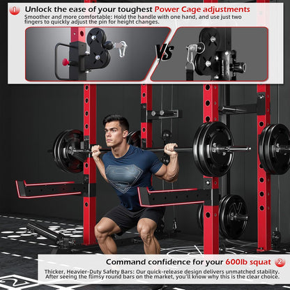 Power Rack and Smith Machine with LAT Pulldown & Dual Pulley, 2000Lbs Squat Rack for Home Gym, All-In-One Strength Training Cage with Cable Crossover, Bench Press